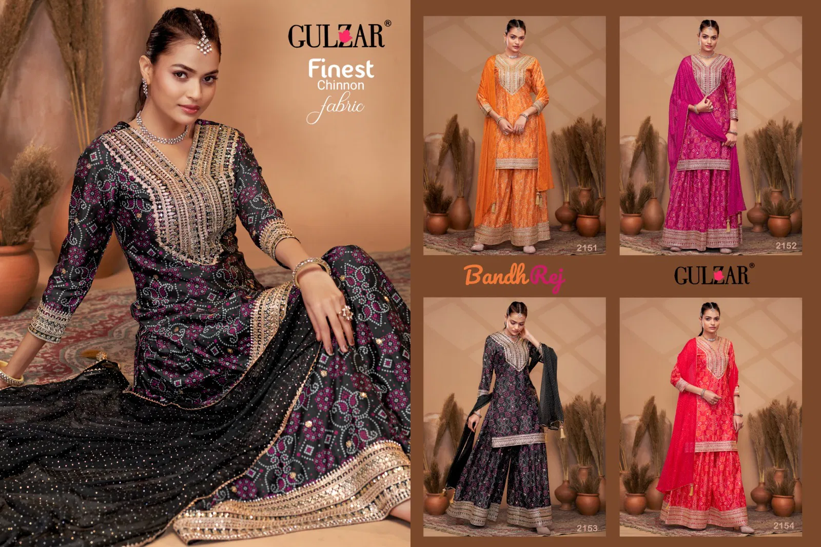 Bandhrej By Gulzar Chinnon With Embroidery Work Top Pant With Dupatta Online Wholesale